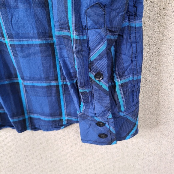 Rock Republic Shirt Mens XL Blue Check Button Down Pockets Cotton Blend Stretch - Picture 3 of 9